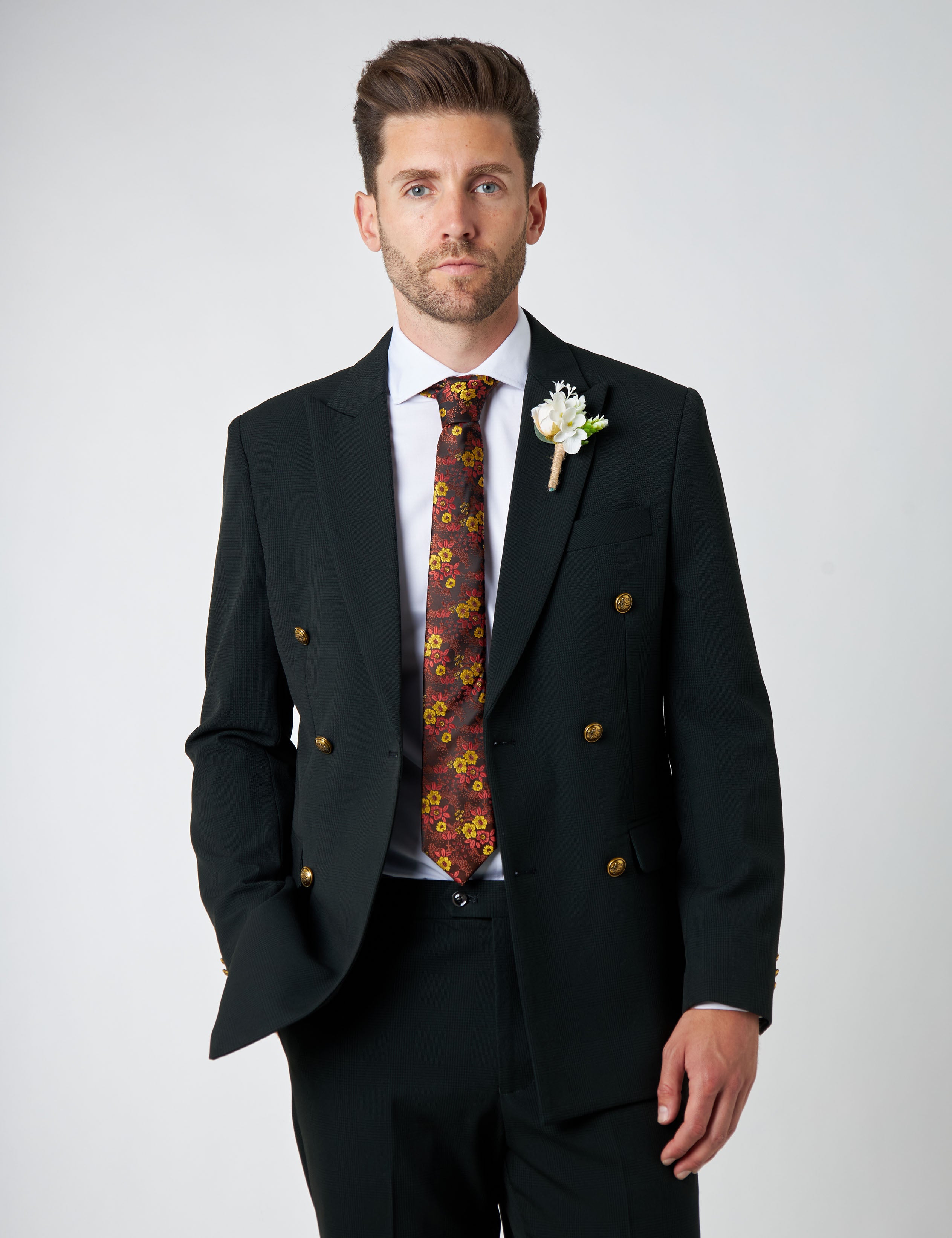 FINLEY – Olive Green Prince of Wales Checks Double Breasted 2 Piece Suit