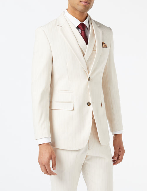 Veste et gilet de mariage à fines rayures dorées crème