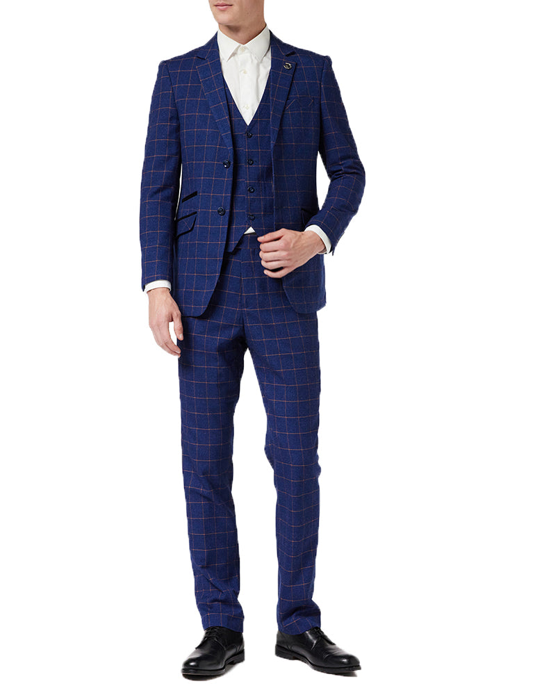 Navy check 2024 suit mens