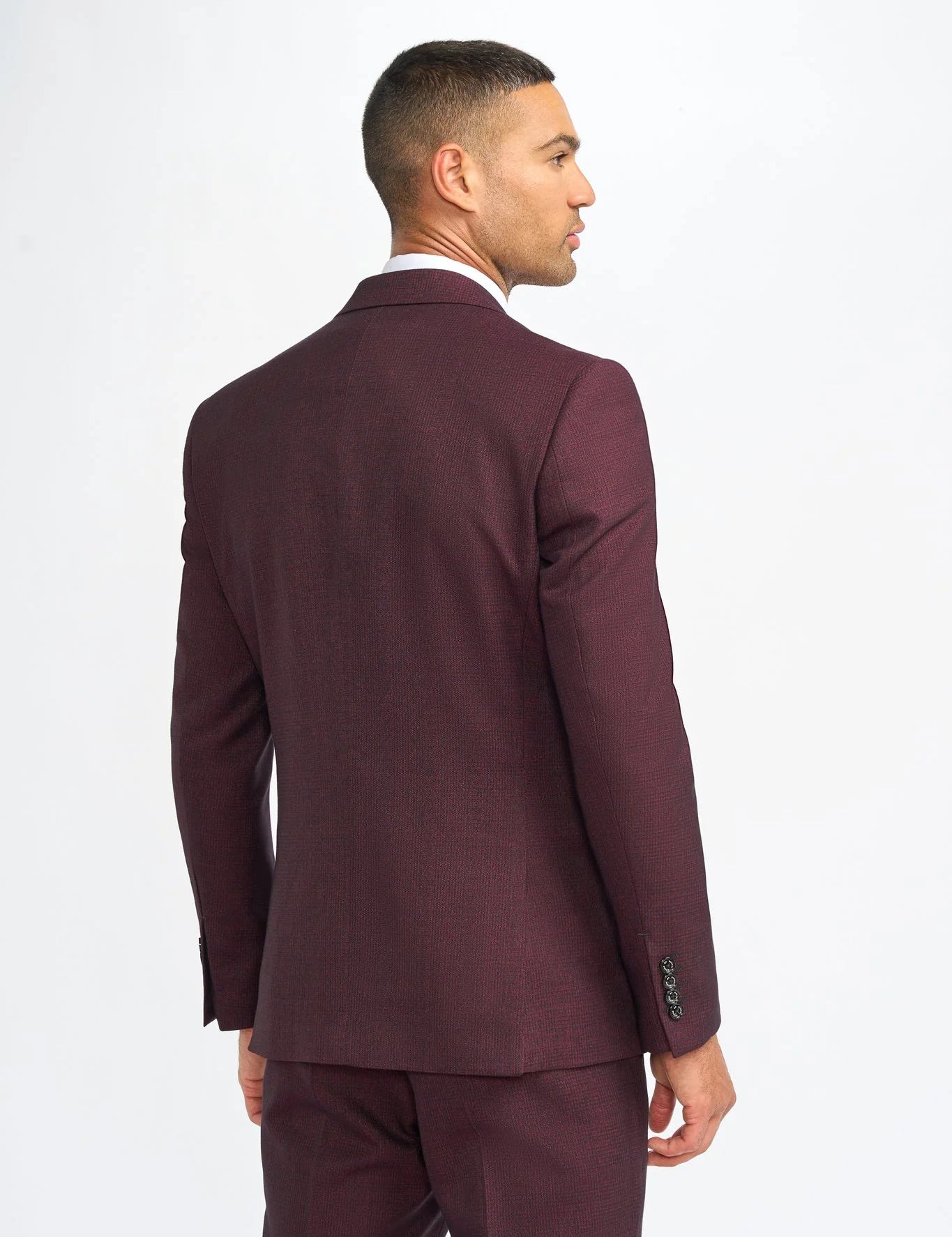 CARIDI MENS WINE 3 PIECE TAILORED CHECK SUIT