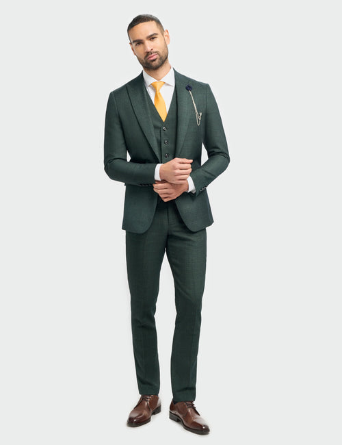 THREE PIECE CARIDI OLIVE CHECK SUIT