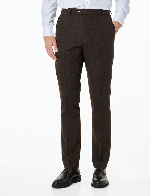 Dane D1 – Herren-Hose in klassischer Herringbone-Tweed-Optik in Kaffeebraun