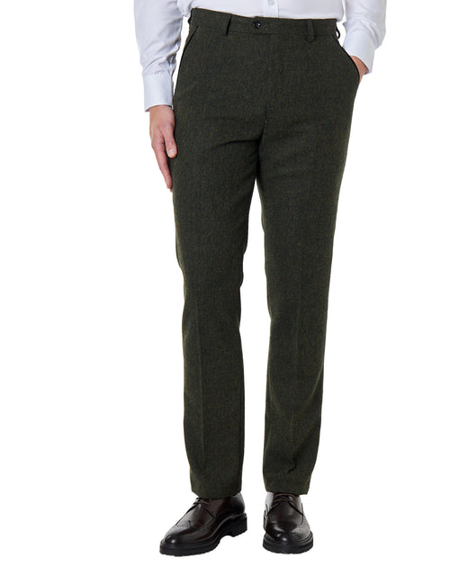 Dane D2 – Grüne klassische Herringbone-Tweed-Hose mit maßgeschneiderter Passform für Herren