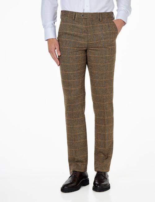 Elton E3 – Braune Hose mit Fischgräten-Tweed-Karomuster für Herren 