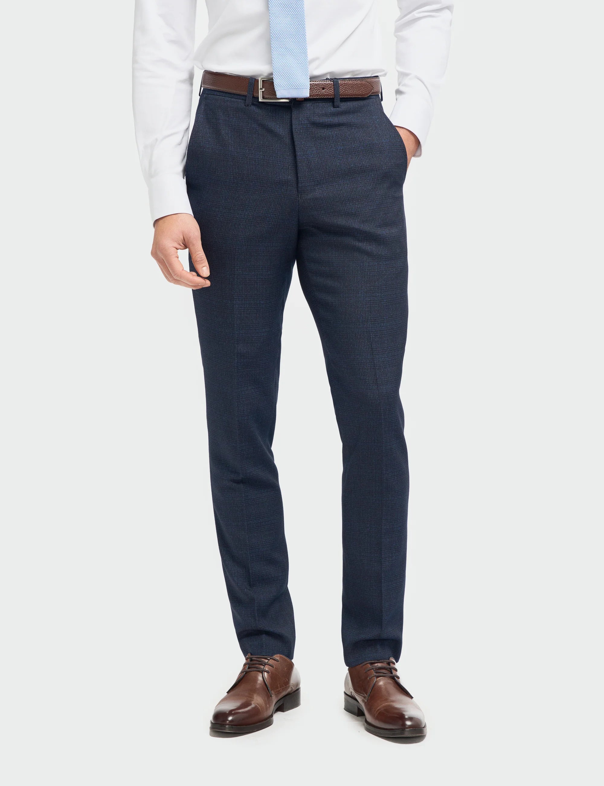 CARIDI - NAVY CHECK TROUSERS