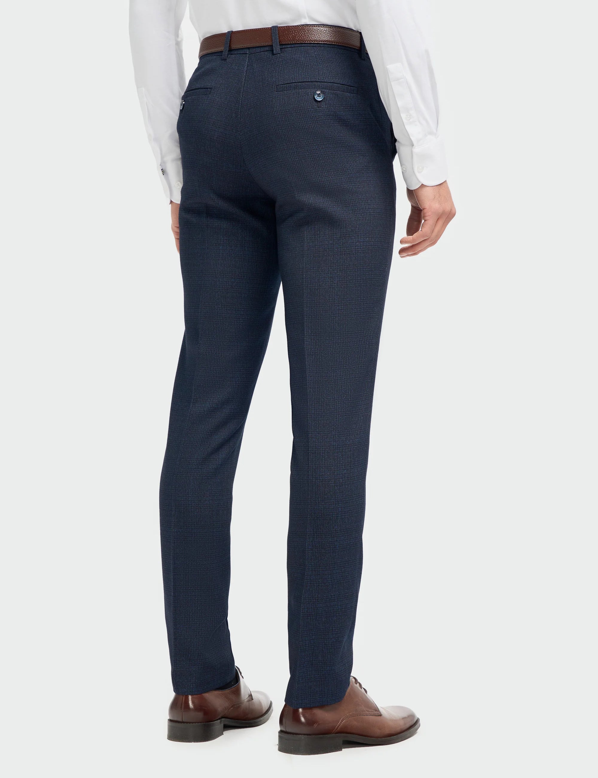 CARIDI - NAVY CHECK TROUSERS