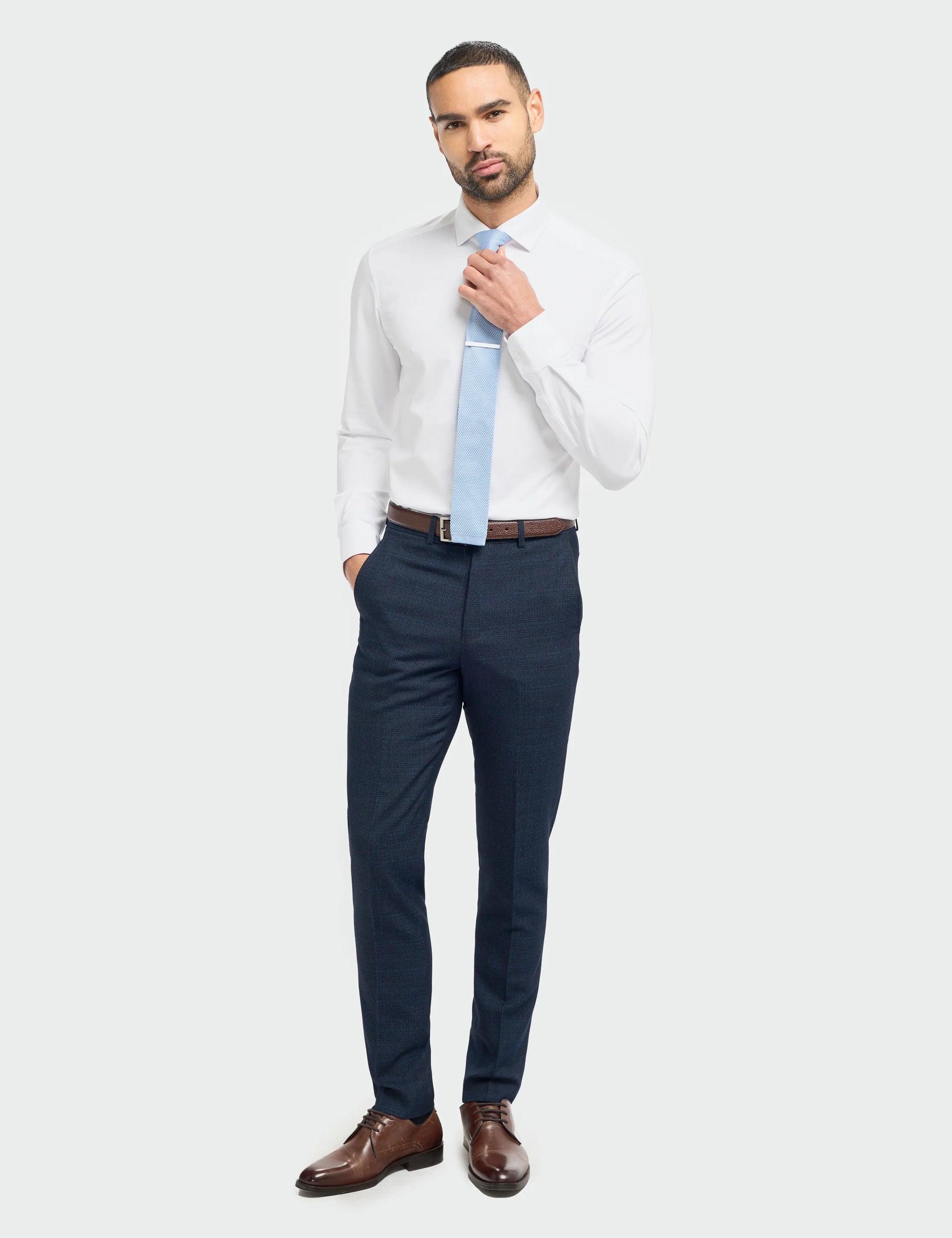 CARIDI - NAVY CHECK TROUSERS