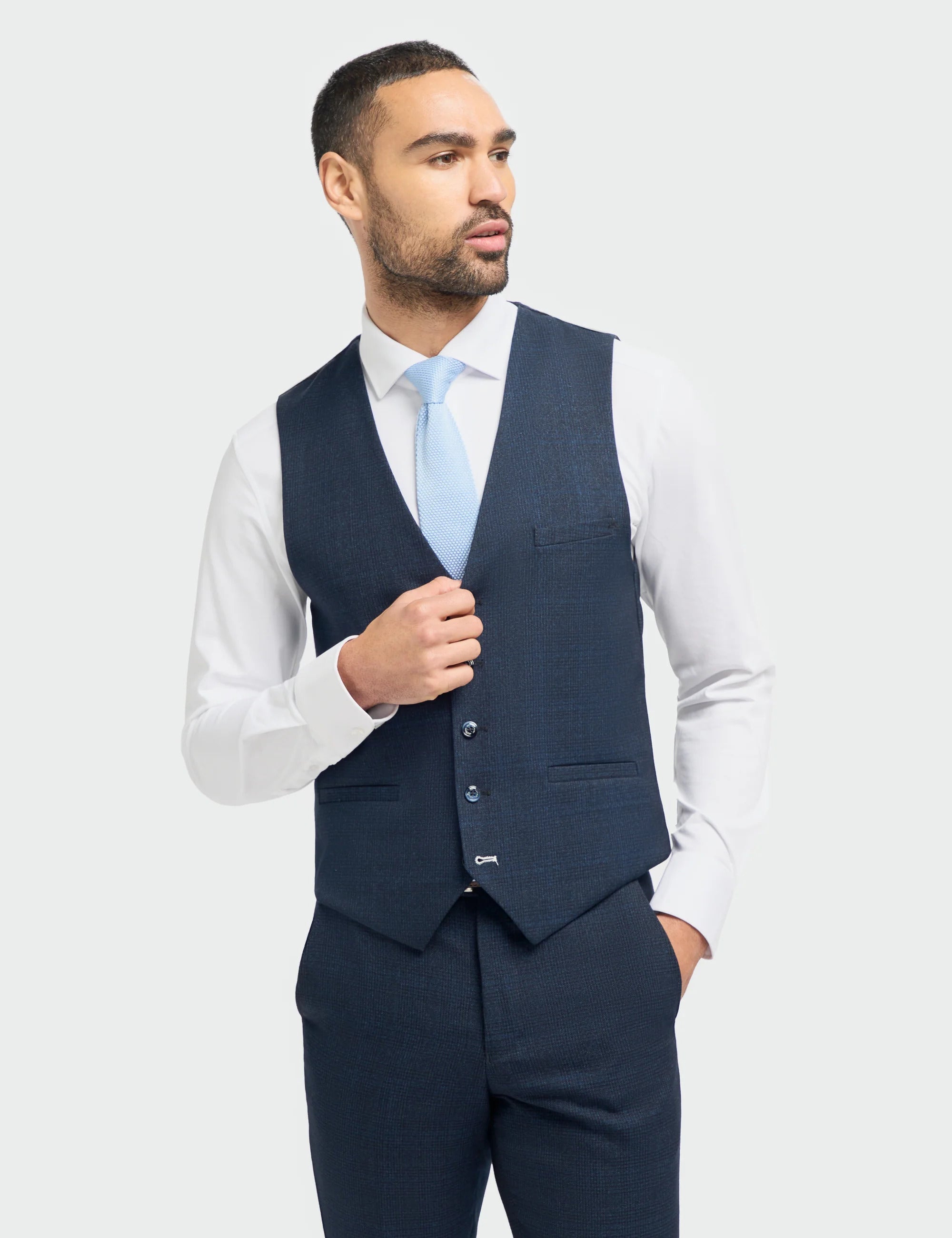 CARIDI - NAVY CHECK WAISTCOAT