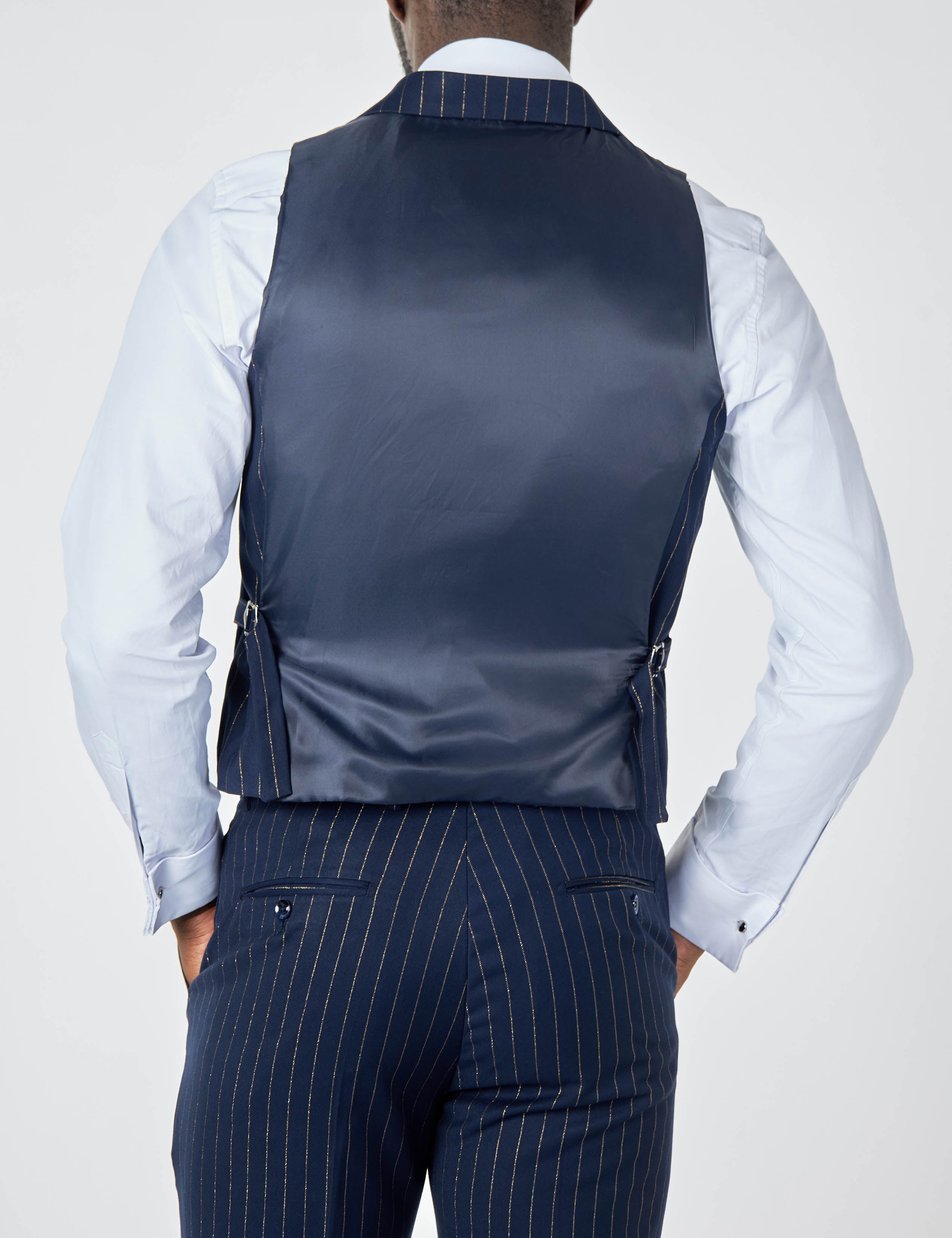 NEIL - NAVY DOUBLE BREASTED GOLD PINSTRIPE JACKET