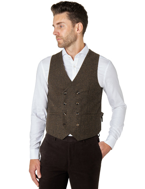 JAX - GILET DOUBLE BOUTONNAGE EN TWEED À CHEVRONS MARRON