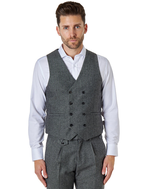 JAX - GILET DOUBLE BOUTONNAGE EN TWEED CHEVRONS GRIS