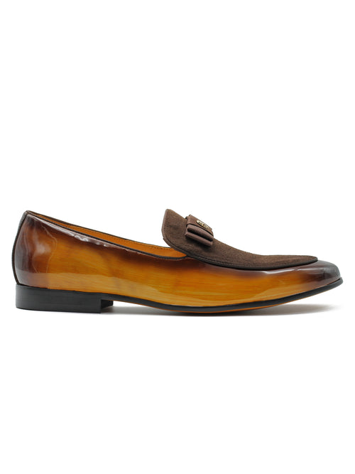 BRAUNE LEDER-WILDLEDER-BELGISCHE BOWTIE-LOAFERS