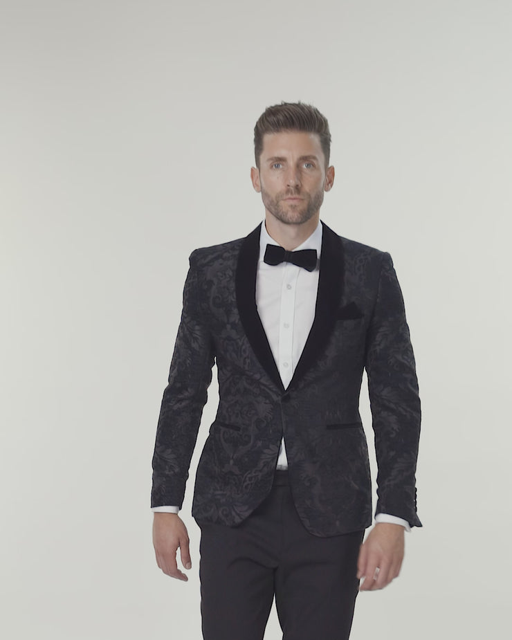 GLEN - Black Floral Foliage Velvet Jacquard Dinner Jacket – XPOSED