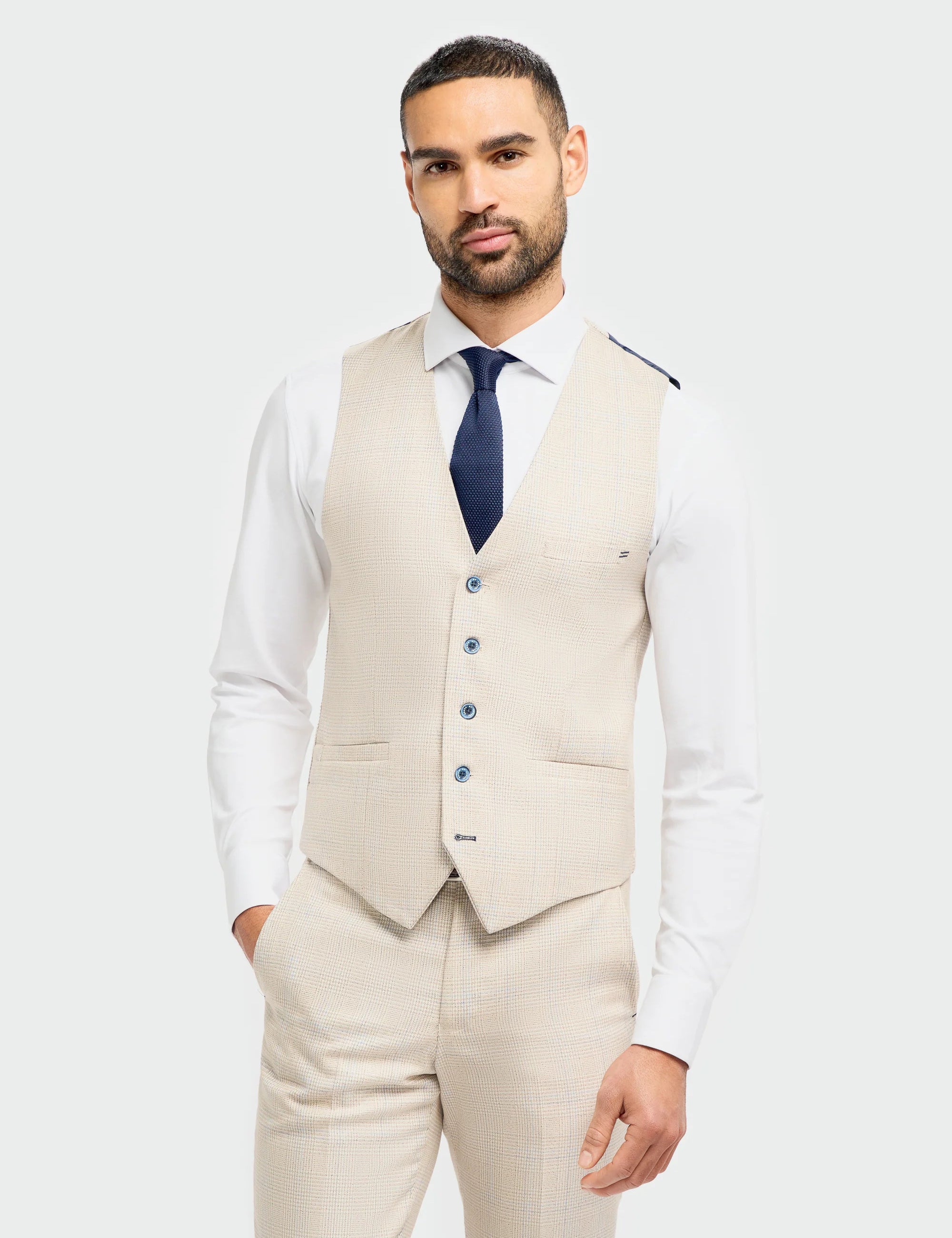 CARIDI - BEIGE CHECK WAISTCOAT