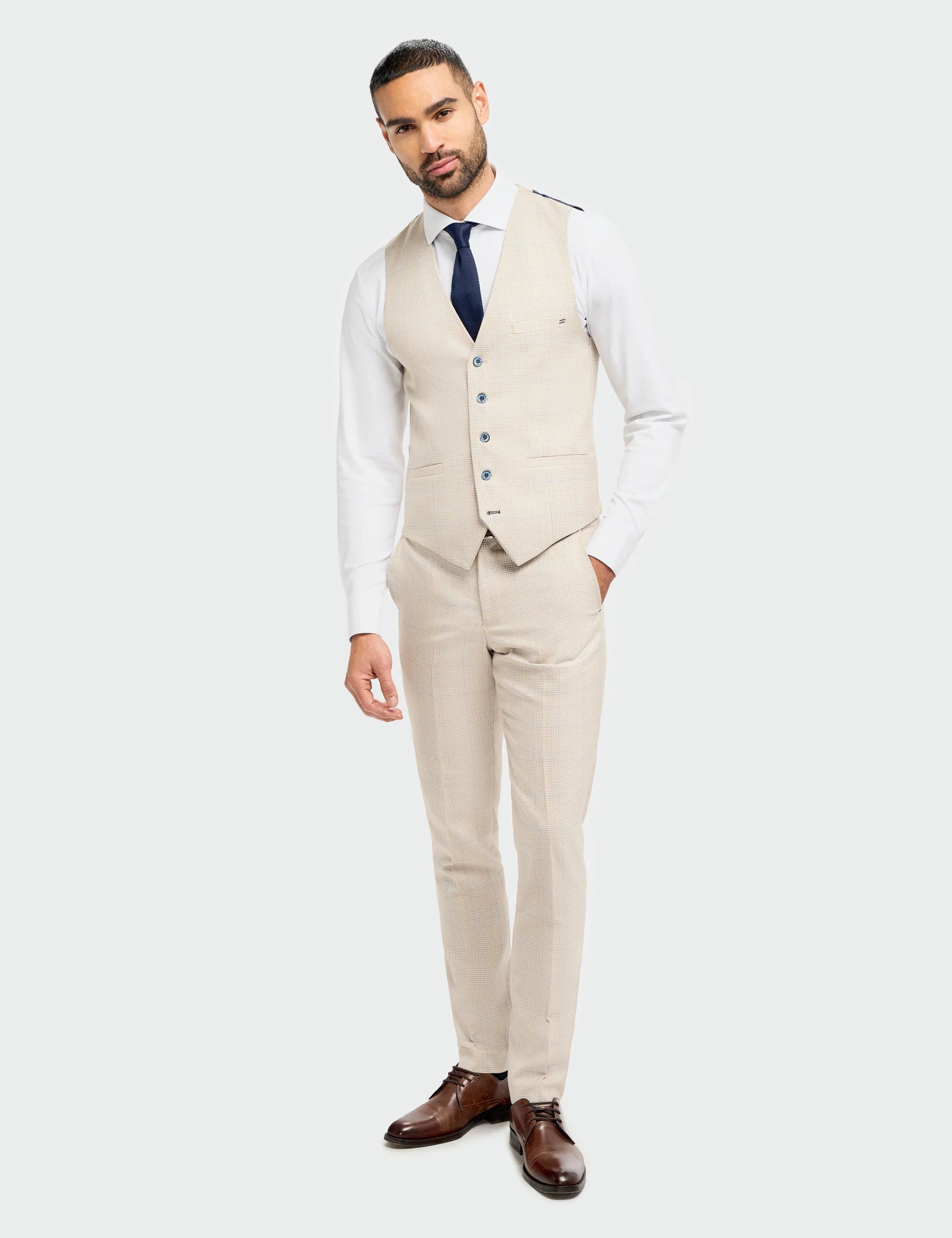 CARIDI - BEIGE CHECK WAISTCOAT