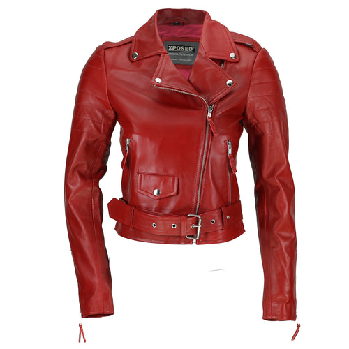 ROTE BIKER-LEDERJACKE FÜR DAMEN