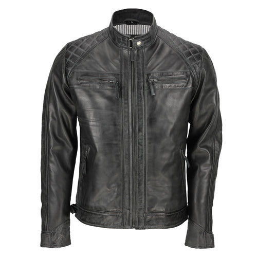 GRAUE BIKER-LEDERJACKE