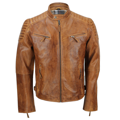 HERREN-BIKER-HOLZ-LEDERJACKE