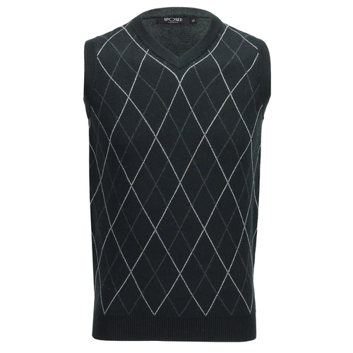 V1025 - Sleeveless Argyle Golf V Neck Black Jumper Vest