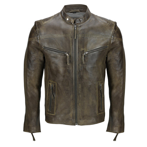 HERREN-BIKERJACKE IM VINTAGE-BRAUN