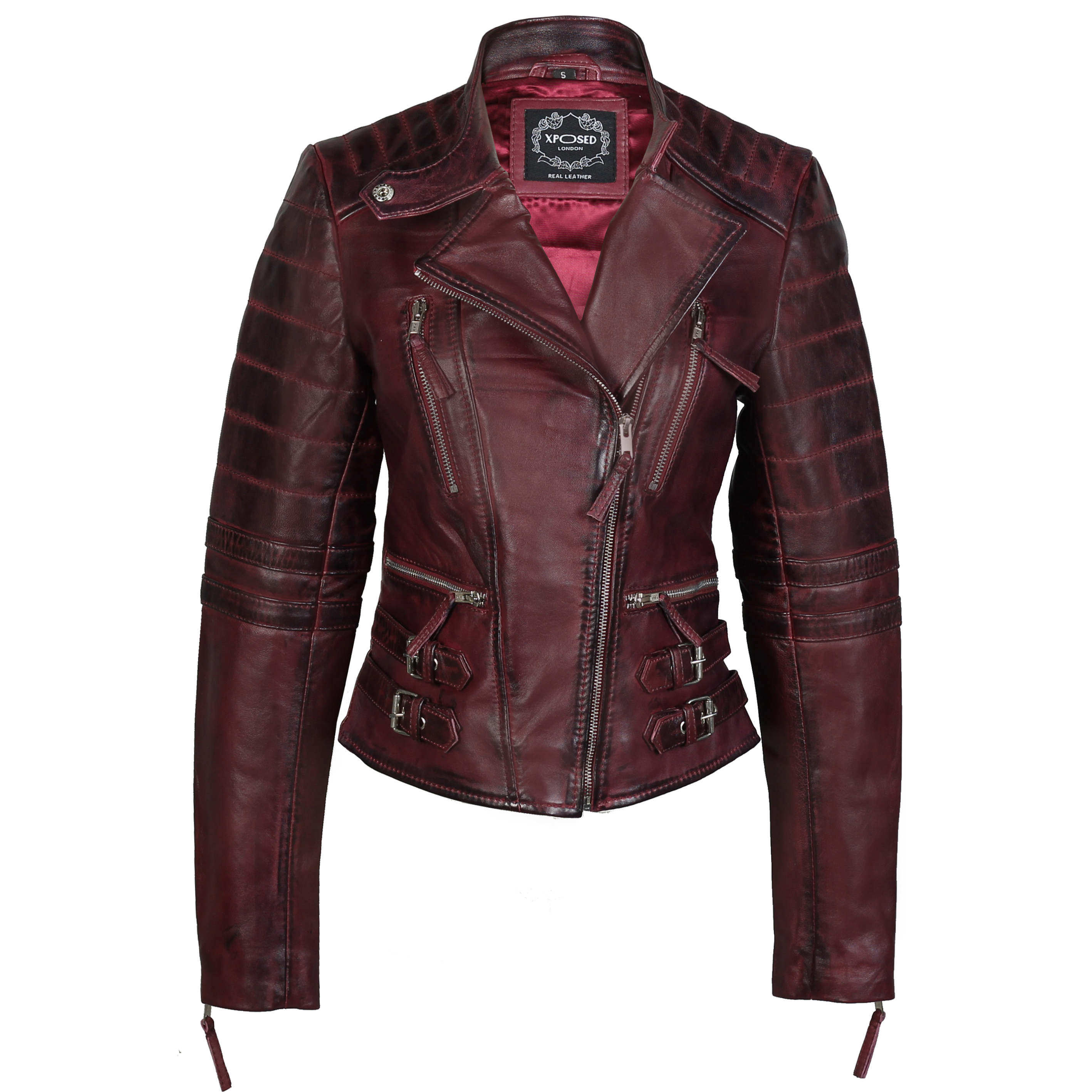 XPOSED JACKET WITH BUCKLES IN WINE