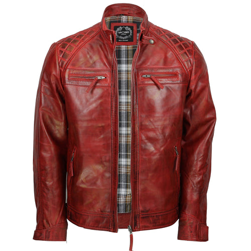 GESTEPPTE ROTE BIKER-LEDERJACKE