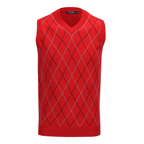 V1025 - Sleeveless Argyle Golf V Neck Red Jumper Vest