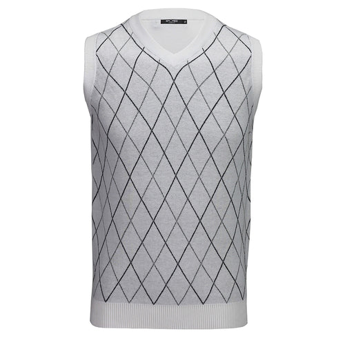 V1025 - Gilet sans manches Argyle Golf Col V Blanc