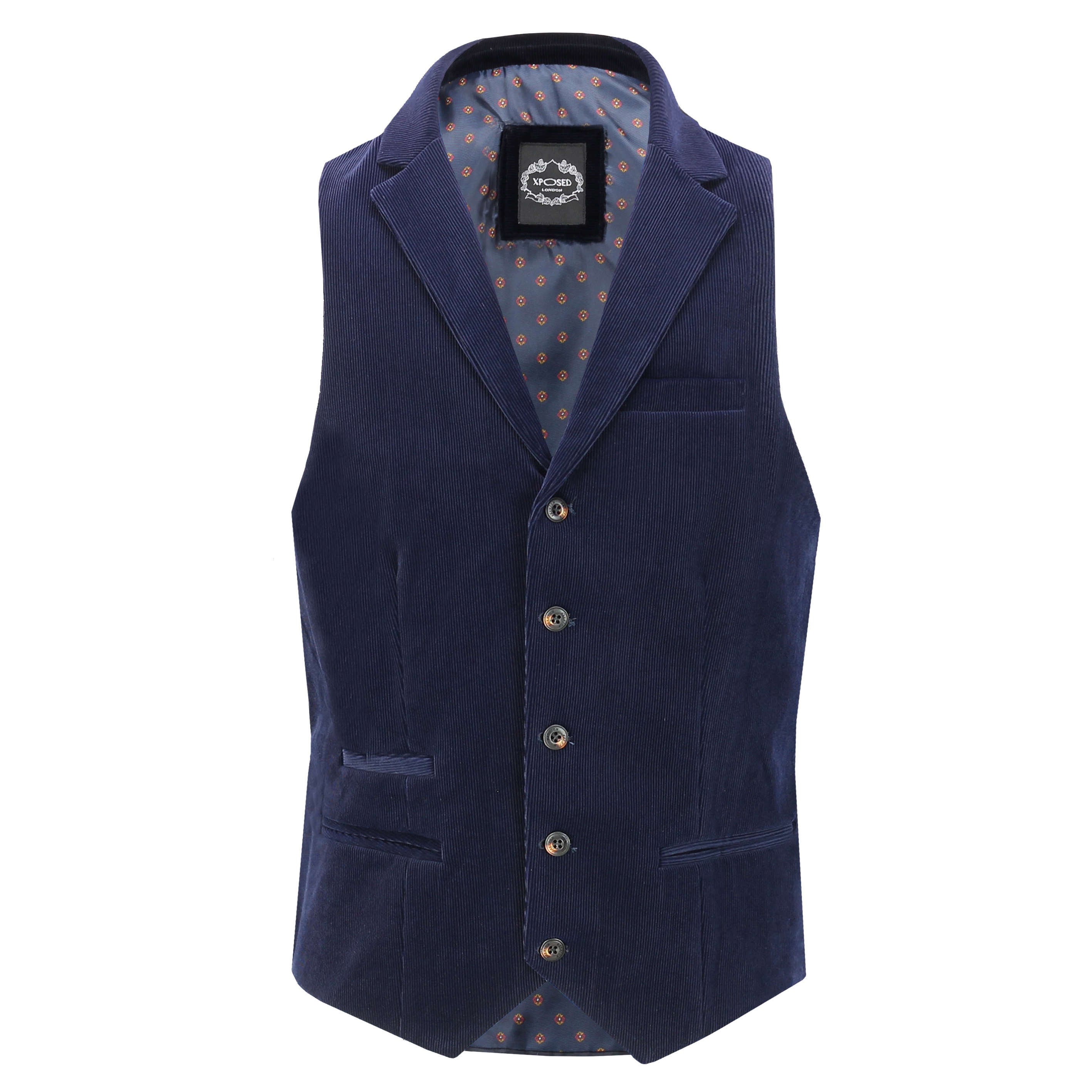 Matthew - Corduroy Navy Blue Collar Waistcoat – XPOSED