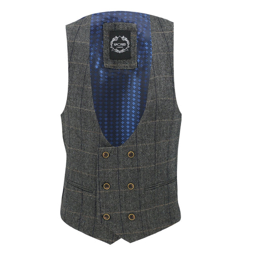 Elton - Tweed Check Black Double Breasted Waistcoat