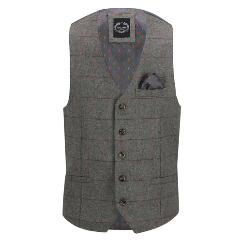 KANO - GILET GRIS À CARREAUX TWEED CHEVRONS