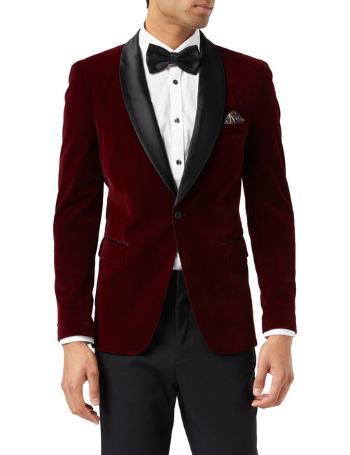 TUXEDO SAM - Veste Velours Doux Bordeaux 