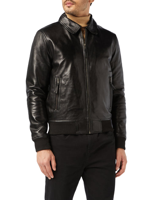 BOMBER-BIKERJACKE MIT KRAGEN