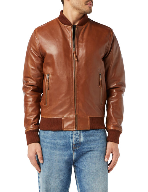 BOMBER-BIKERJACKE FÜR HERREN, BRAUNE