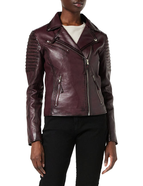 Damen Retro Biker Burgund