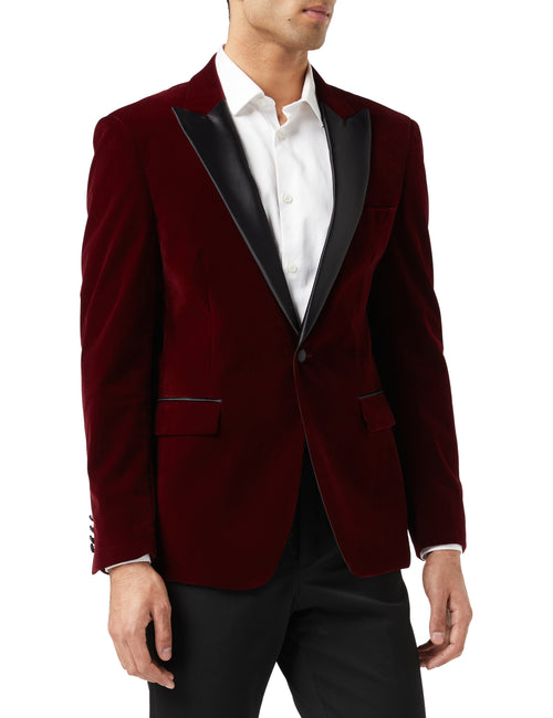 DINNER SAM - Burgundy Soft Velvet Tuxedo Jacket