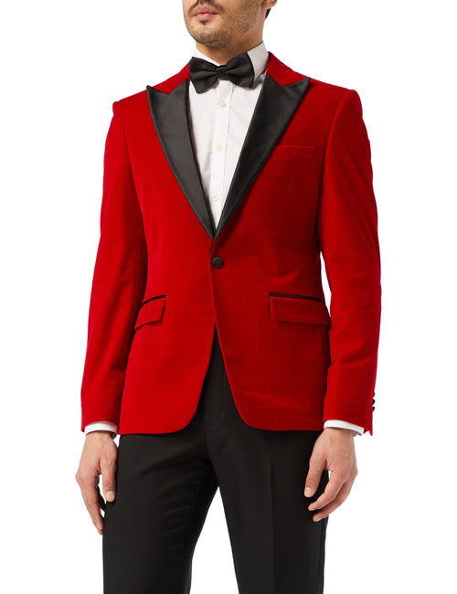 DINNER JES - Veste de smoking en velours doux rouge