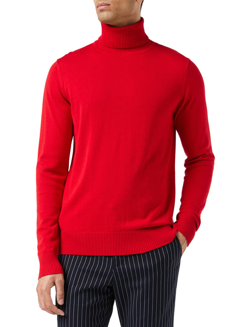 PULL COL ROULÉ COTON STRETCH LÉGER, ROUGE