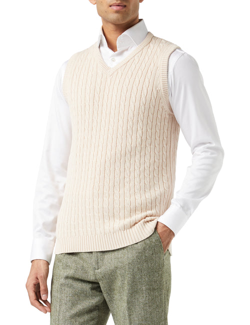 Pull beige classique sans manches à col en V pour hommes