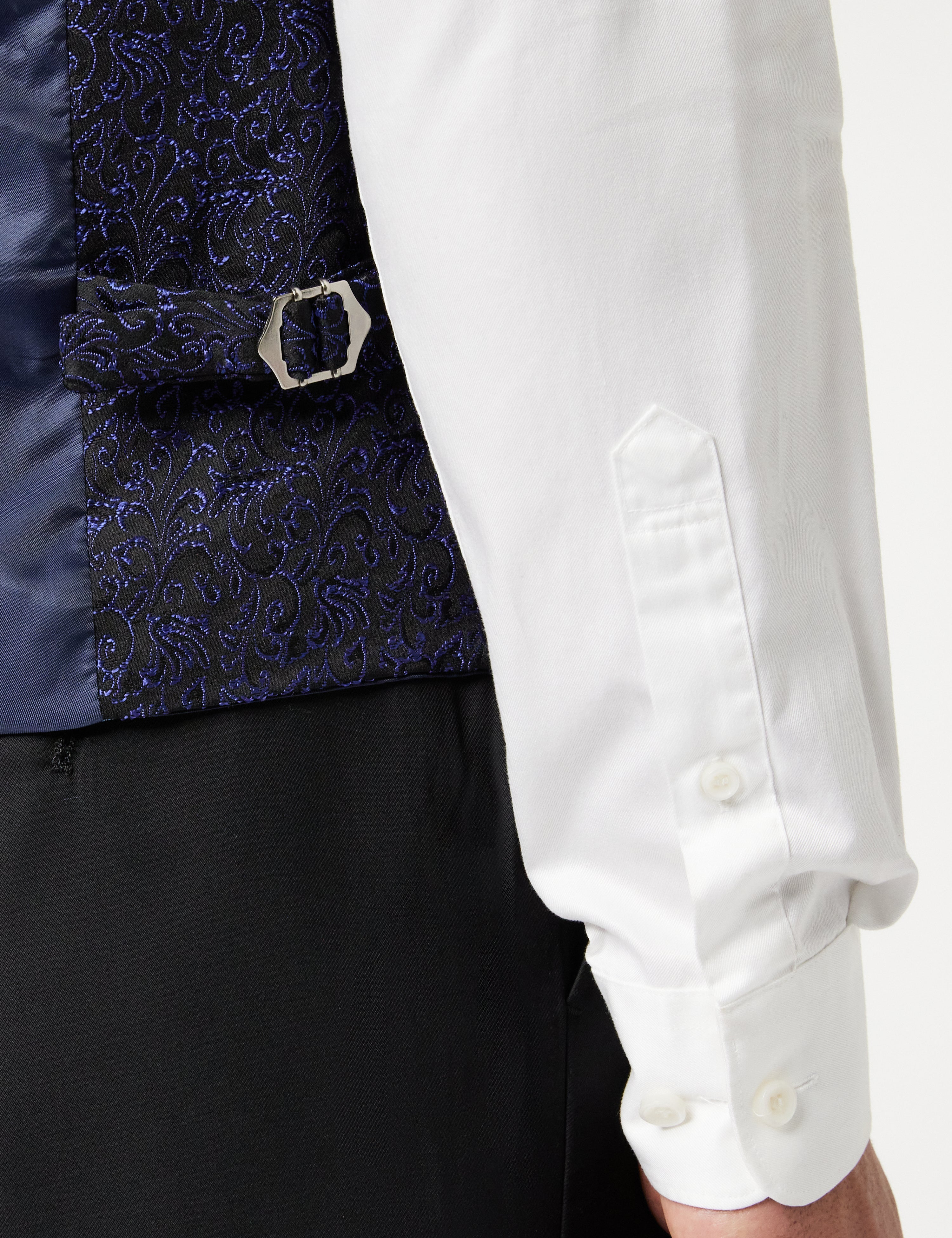 BRIAN - Floral Jacquard Print Blue Tuxedo Jacket With Waistcoat