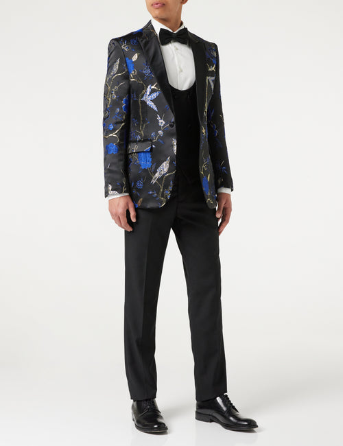 Smoking-Blazer mit Blumenmuster in Schwarz und Blau