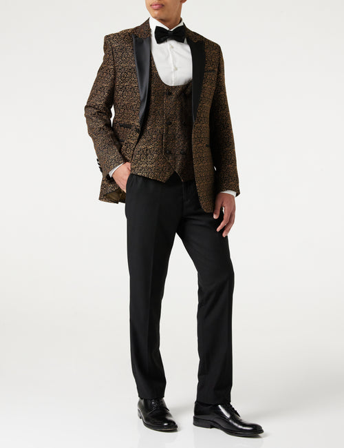 BRIAN - Veste de smoking dorée à imprimé floral jacquard avec gilet