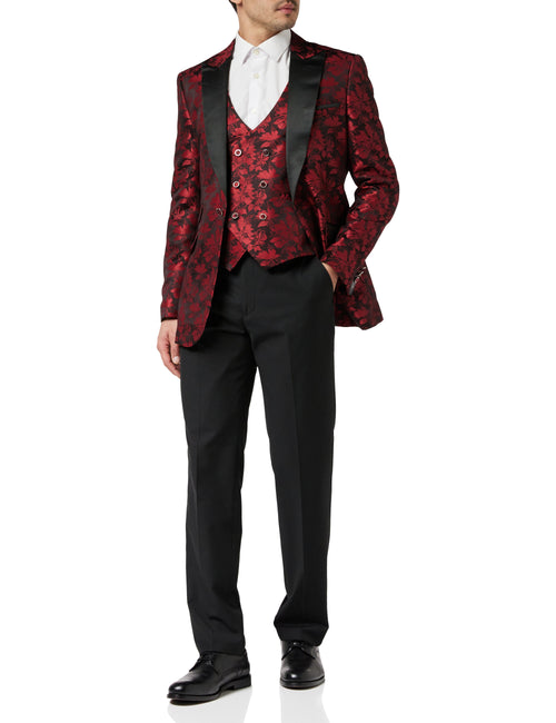 Grooms 3 Piece Wedding Suit -Red Paisley