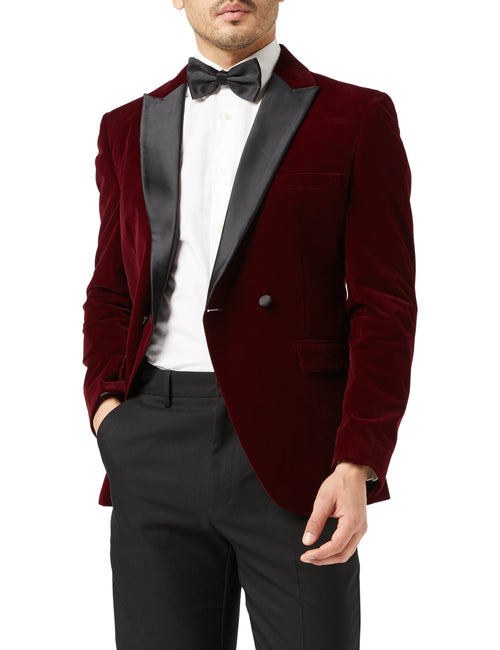 WILLS - Veste de soirée en velours doux bordeaux 