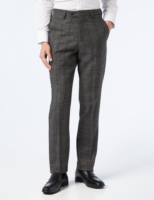 PANTALON EN TWEED À CARREAUX À CHEVRONS GRIS