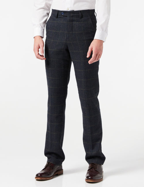 Pantalon de costume à carreaux en tweed bleu marine - X6680-3