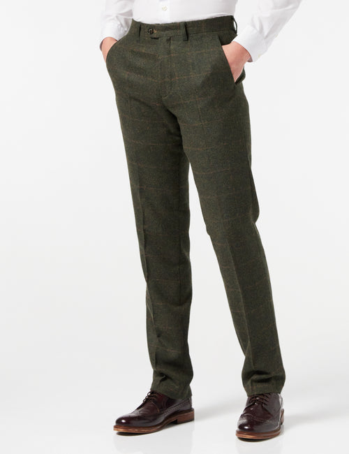 Pantalon de costume à carreaux en tweed vert - X6680-2