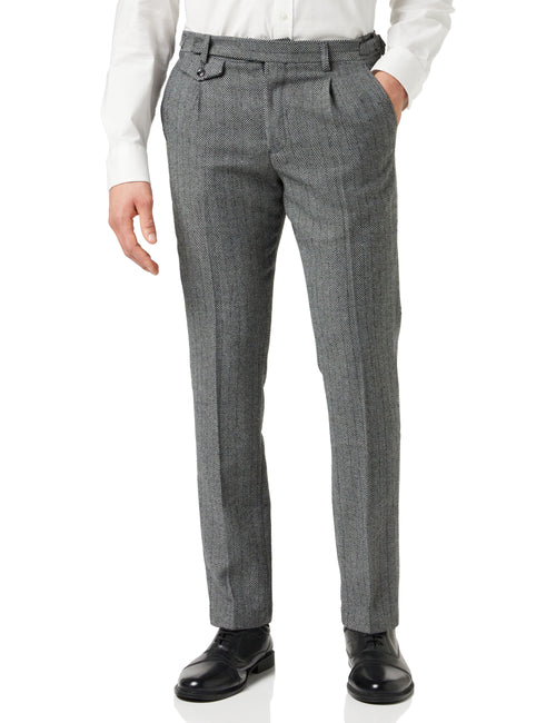 Tyler - Mens Light Grey Retro Tweed Herringbone Trouser