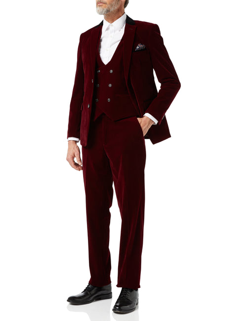 SAM - Burgundy Velvet 3 Piece Wedding Suit