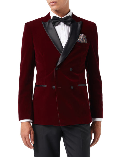 SMITH - BLAZER DE SMOKING BORDEAUX EN VELOURS DOUBLE BOUTONNAGE 